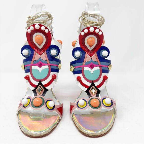 Christian Louboutin Papagaya Levita Multicolor Leather Sandals Heels Size EU 37 - Picture 4 of 14